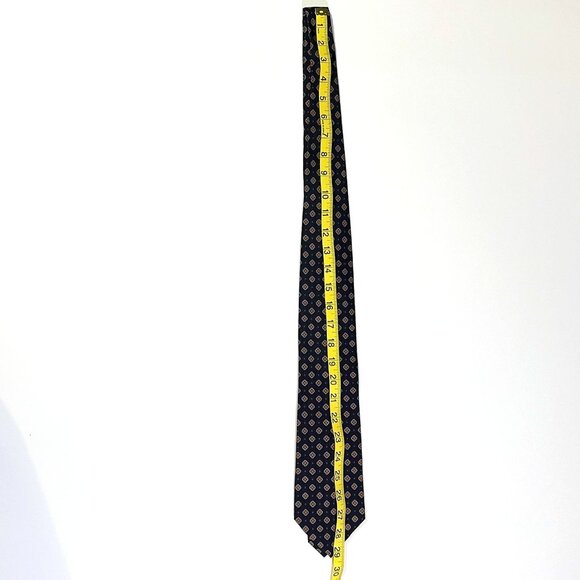 Roundtree & Yorke - Men's Tie Black w/Green & Orange Geometric Shapes 100% Silk - Picture 7 of 7
